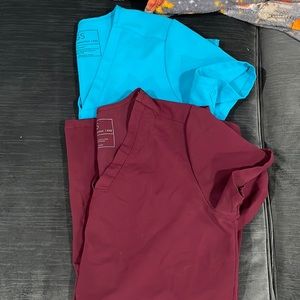 TWO figs scrub tops- teal and maroon